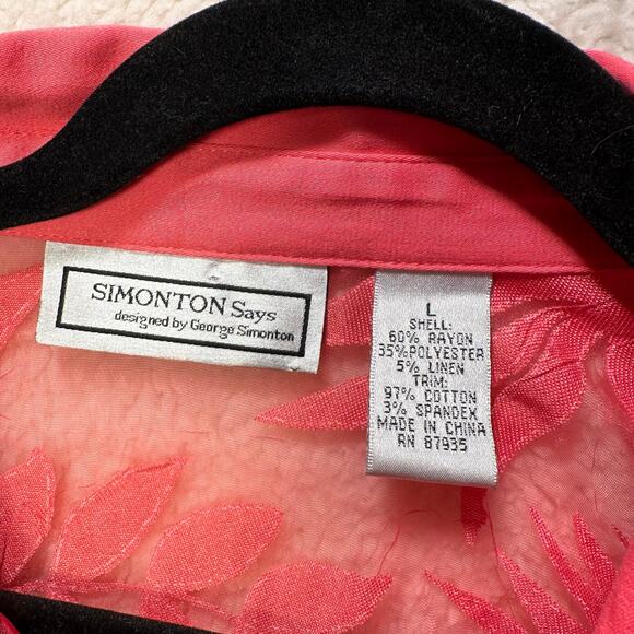 Simonton Says 2 Piece Leaf Print Blouse Tank Set Womens SZ L Sheer Spring Chic - Picture 6 of 11